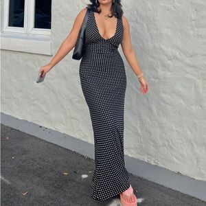 Princess Polly Nellie Maxi Dress Blck Polka Dot